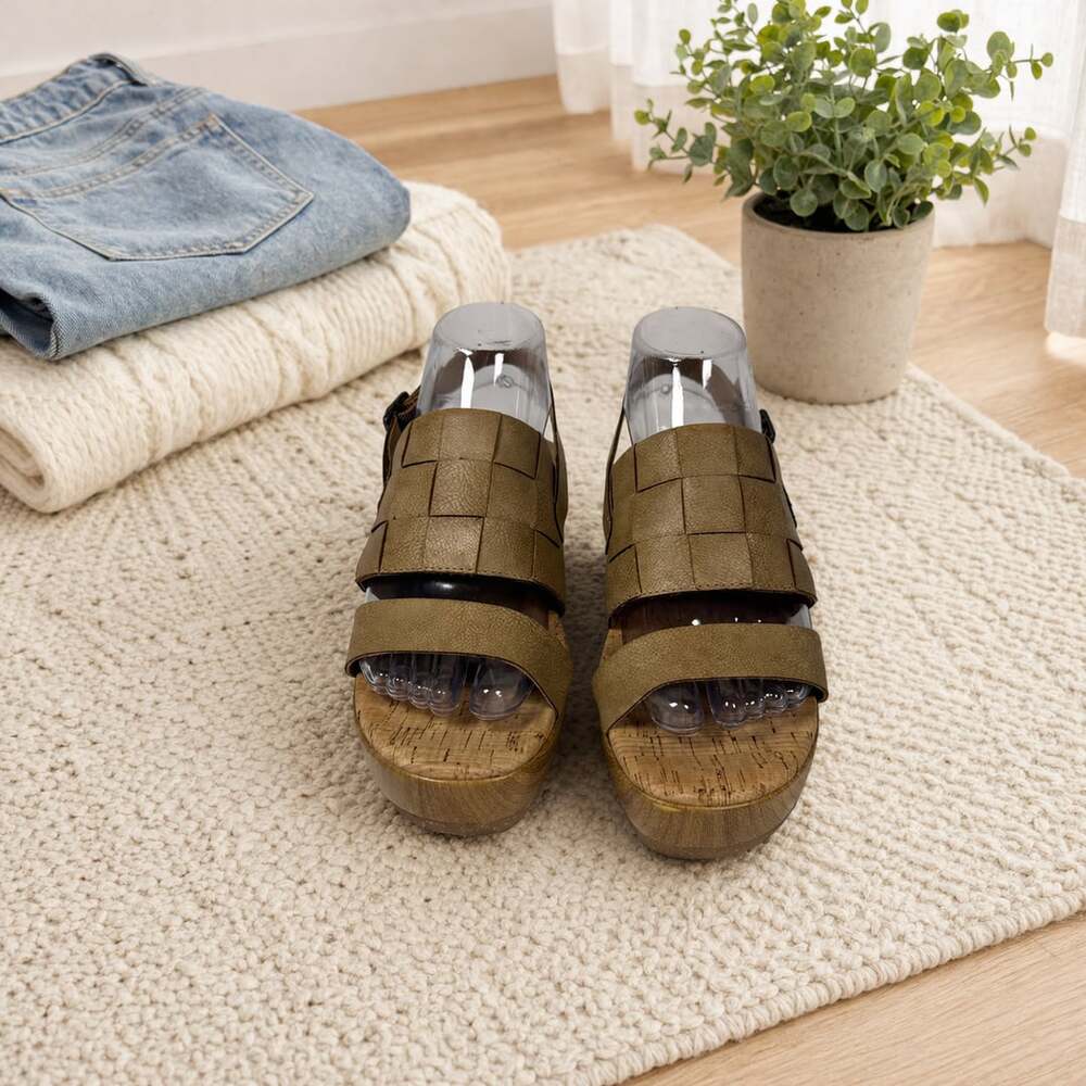 Korks Fraya Woven Platform Wedge Sandals Brown Cork Slingback Women’s 7